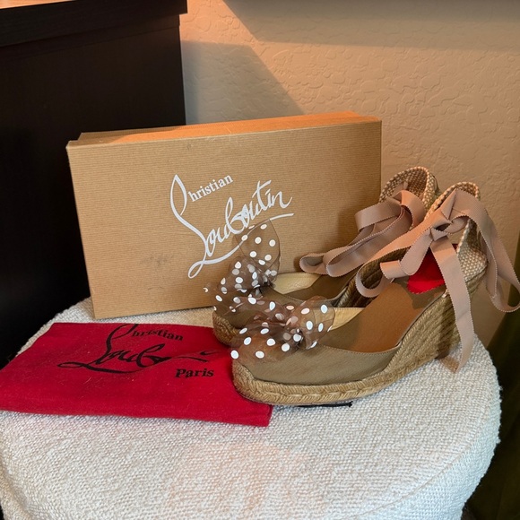 Christian Louboutin Mini Me Espadrilles Wedge Polka Dot Bow Size 39 / US 9 - Picture 2 of 8